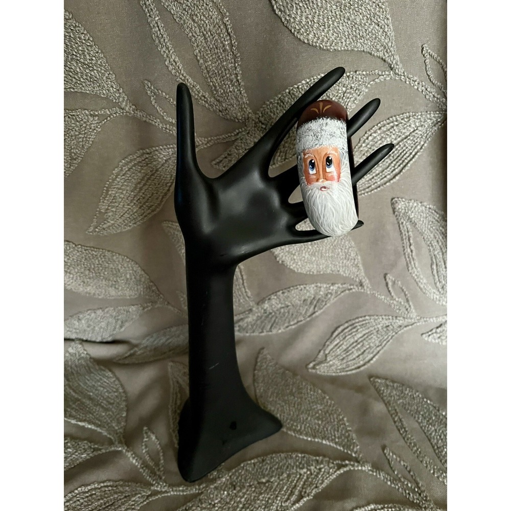 Vintage Hand Painted Wooden Santa Claus Bangle Bracelet Christmas Folk Art Red